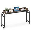 Overbed desk with wheels in brown, featuring adjustable height, large tabletop, and lockable wheels for versatile use.