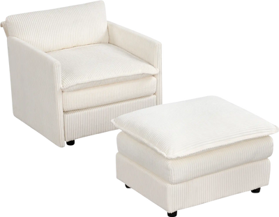 Costway Oversized Accent Chair with Ottoman Soft Corduroy Cushions 79323398 New