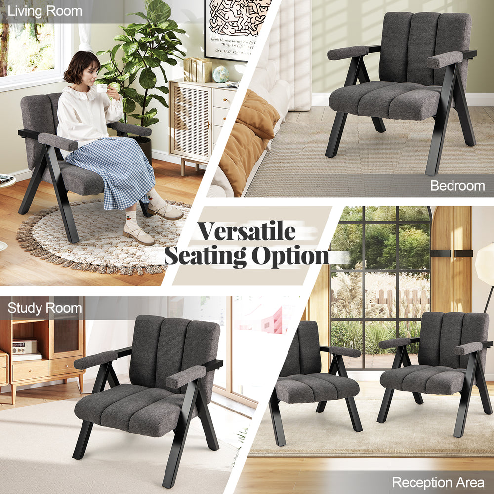 Oversized accent chair in gray with metal frame and armrests, ideal for living room, bedroom, or reception area seating.