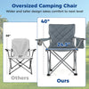 Oversized camping chair with ergonomic backrest, 24.5" wide seat, and built-in cooler pouch for outdoor comfort.
