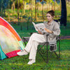 Oversized gray camping chair with side table, cup holder, and storage pockets, perfect for outdoor relaxation.