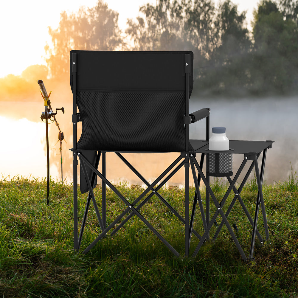 Oversized Camping Chair with Side Table and 2 Storage Pockets-Black - Gallery View 1 of 9