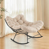 Oversized egg Papasan chair in beige with padded cushion, featuring a sturdy metal frame for indoor or patio relaxation.
