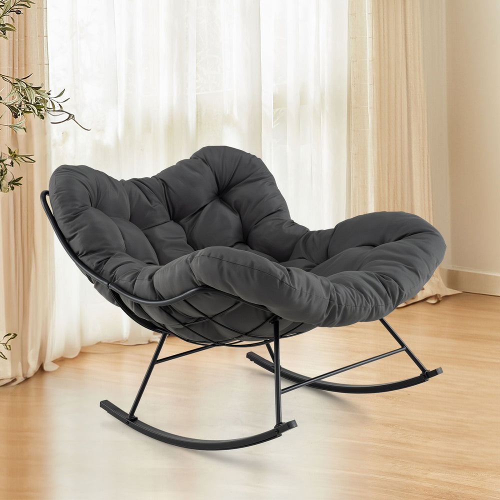 Oversized Egg Papasan Chair with Padded Cushion for Porch-Gray - Gallery View 1 of 10