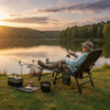 Oversized foldable fishing chair in green with adjustable backrest and detachable footrest, perfect for outdoor.