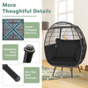 Oversized indoor wicker egg chair with sturdy metal frame, adjustable footpads, and thick seat cushion for comfort.