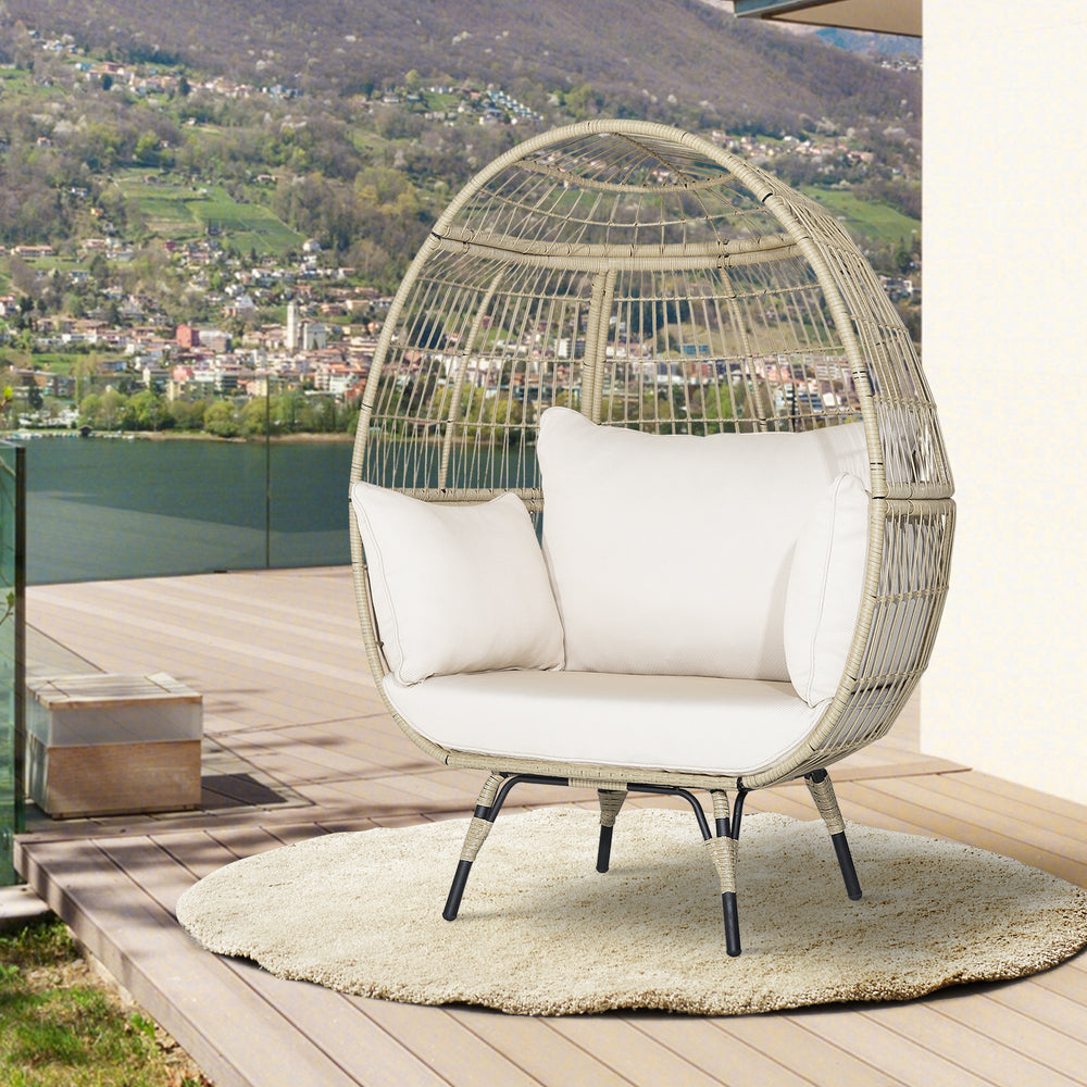 Oversized Patio Rattan Egg Lounge Chair with 4 Cushions-Light Brown - Gallery View 1 of 9