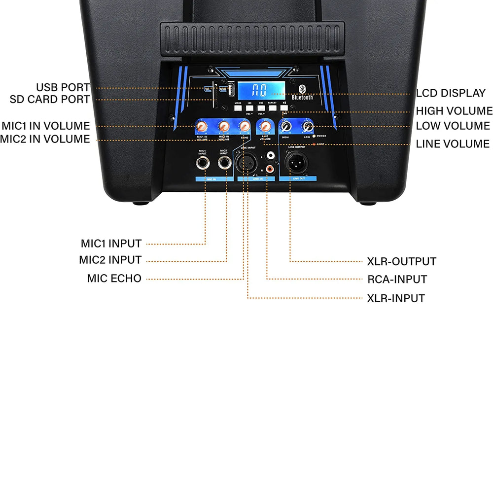 Proreck PARTY-10 PA Speaker System Tower Outdoor 10" Subwoofer 4" Tweeters Bluetooth and Remote New