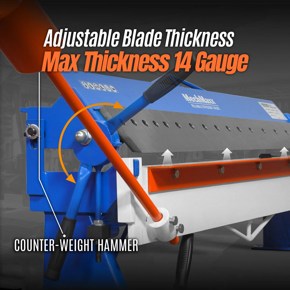 120-inch Manual Sheet Metal Brake - 14 Gauge Bending Capacity, Adjustable Fingers, Heavy-Duty Steel Construction, Precision Bending for Box and Pan PB12014