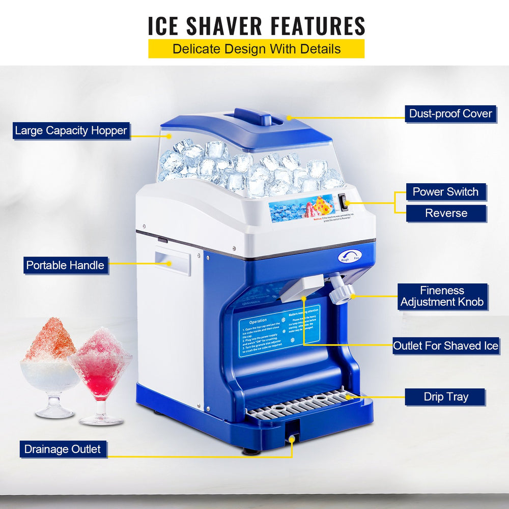 Vevor Ice Shaver Commercial Snow Cone Maker 441 lbs/H with 11 lbs Hopper 110V 320 RPM New