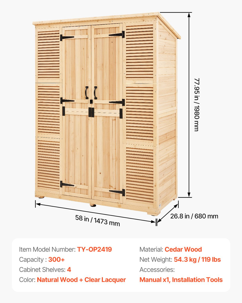 Vevor Outdoor Wooden Storage Shed 58" x 78" Waterproof with Sloping Roof New