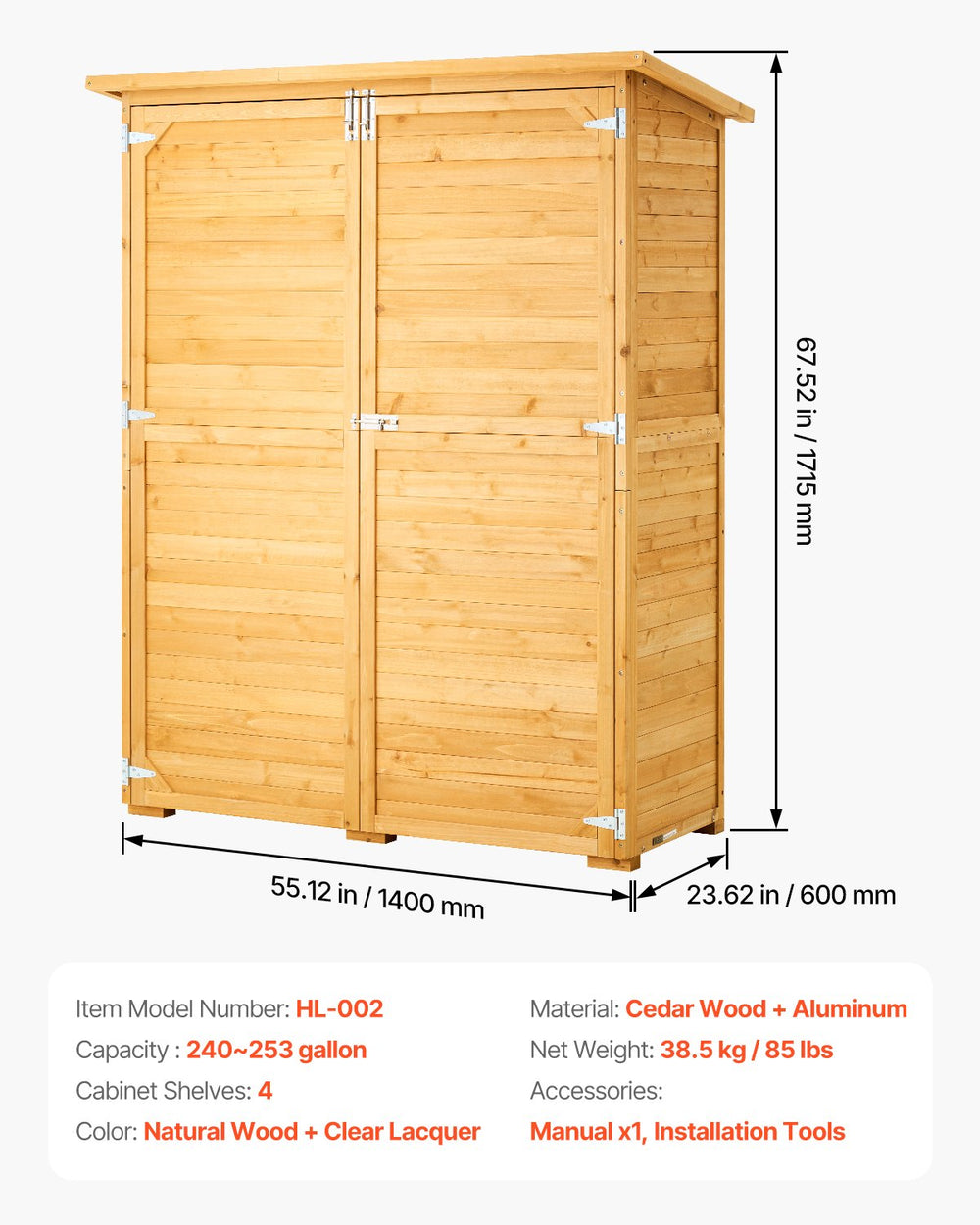 Vevor Outdoor Wooden Storage Shed 55" x 67.5" Waterproof with Sloping Roof New