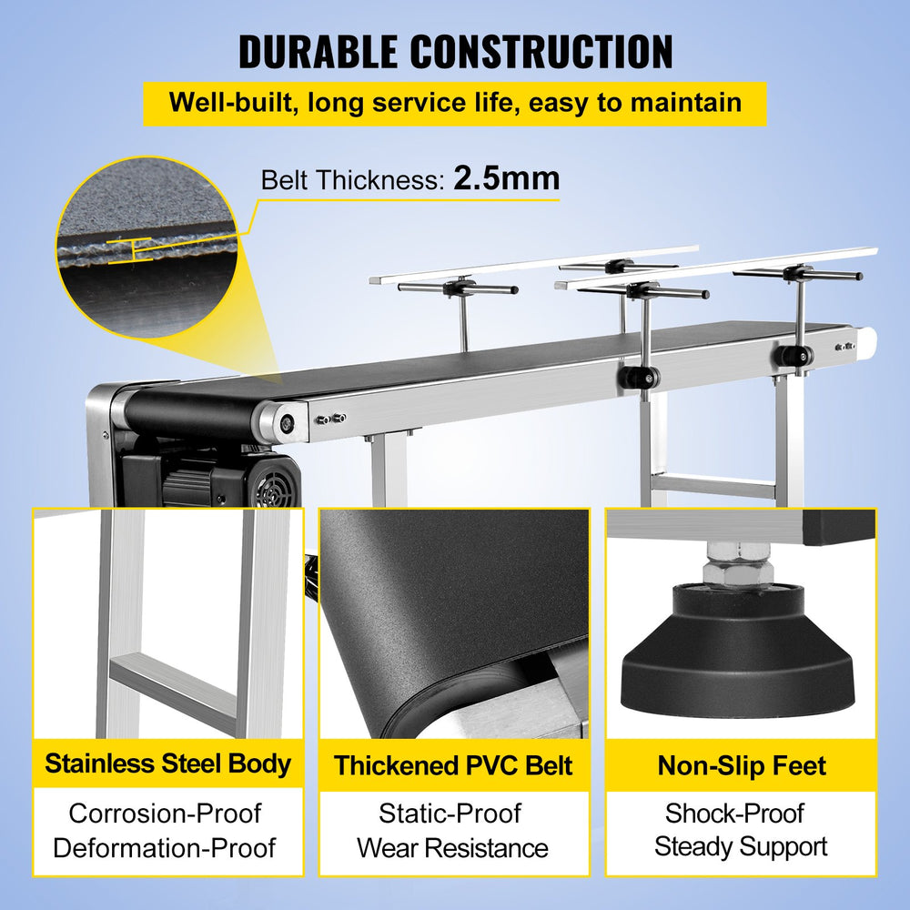 Vevor Motorized Conveyor With PVC Belt 59" x 15.7" Anti-Static With Adjustable Double Guardrails Stainless Steel New