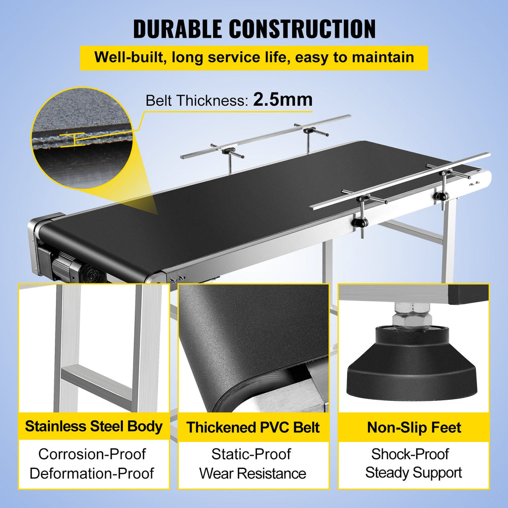 Vevor Motorized Conveyor With PVC Belt 59" x 19.7" Anti-Static With Adjustable Double Guardrails Stainless Steel New