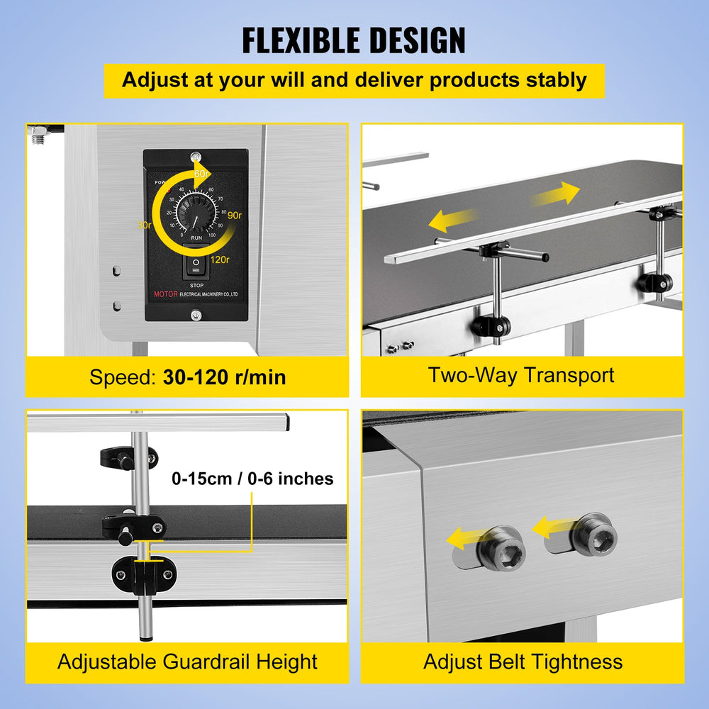 Vevor Motorized Conveyor With PVC Belt 59" x 23.6" Anti-Static With Adjustable Double Guardrails Stainless Steel New