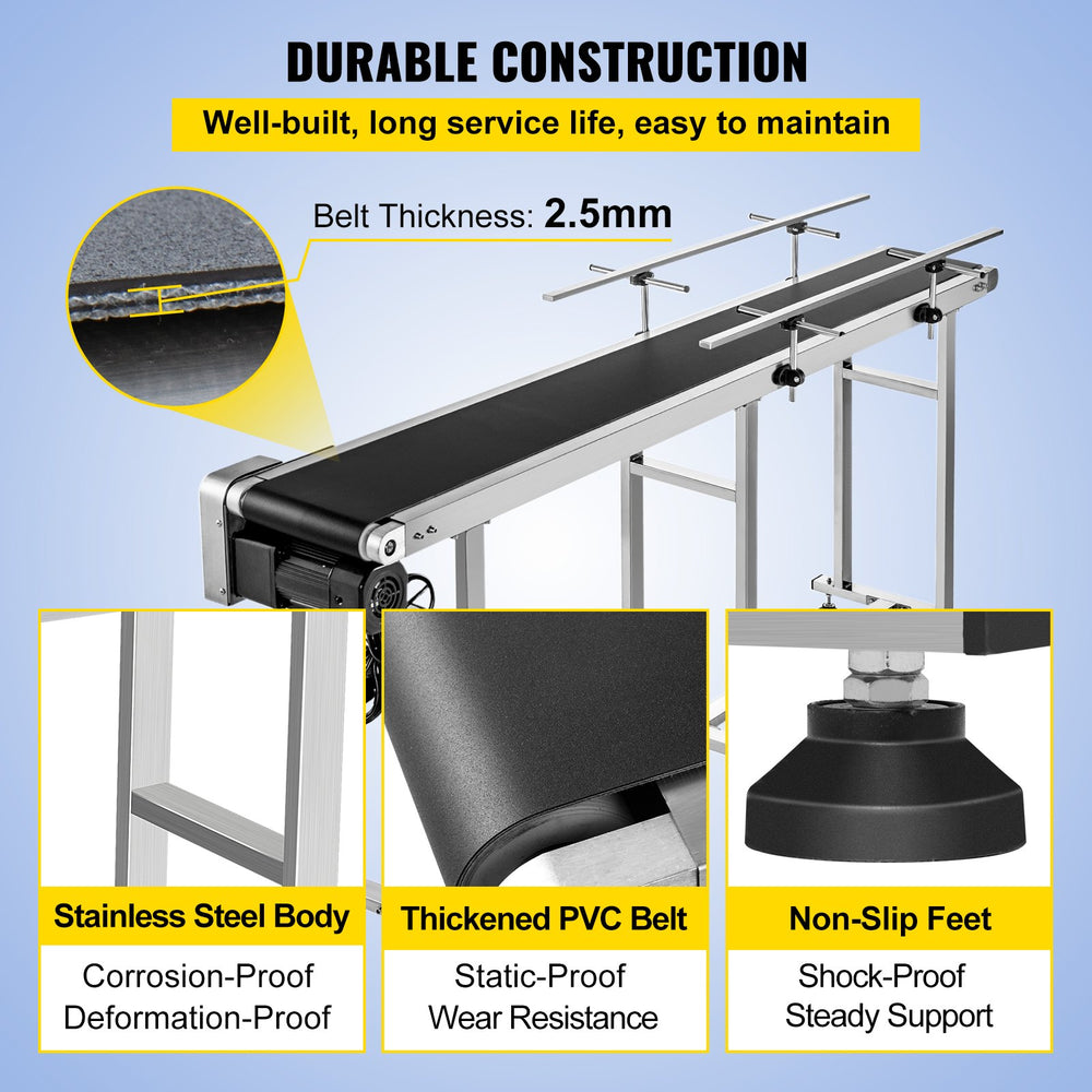 Vevor Motorized Conveyor With PVC Belt 71" x 7.8" Anti-Static With Adjustable Double Guardrails Stainless Steel New