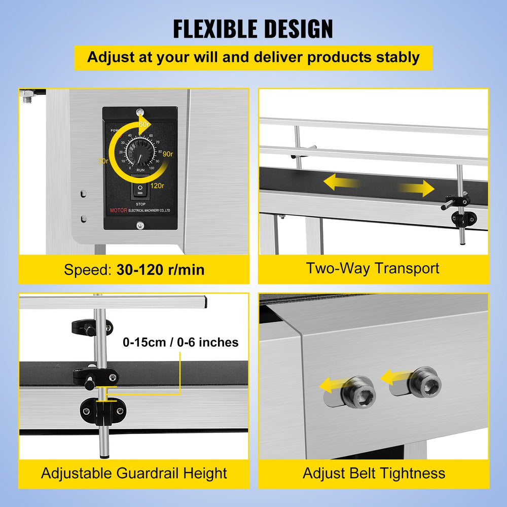 Vevor Motorized Conveyor With PVC Belt 71" x 7.8" Anti-Static With Adjustable Double Guardrails Stainless Steel New