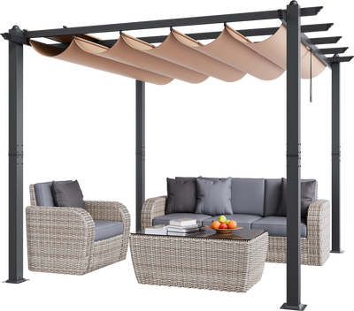 Vevor Outdoor Retractable Pergola 10' x 10' with Adjustable Sun Shade Canopy New