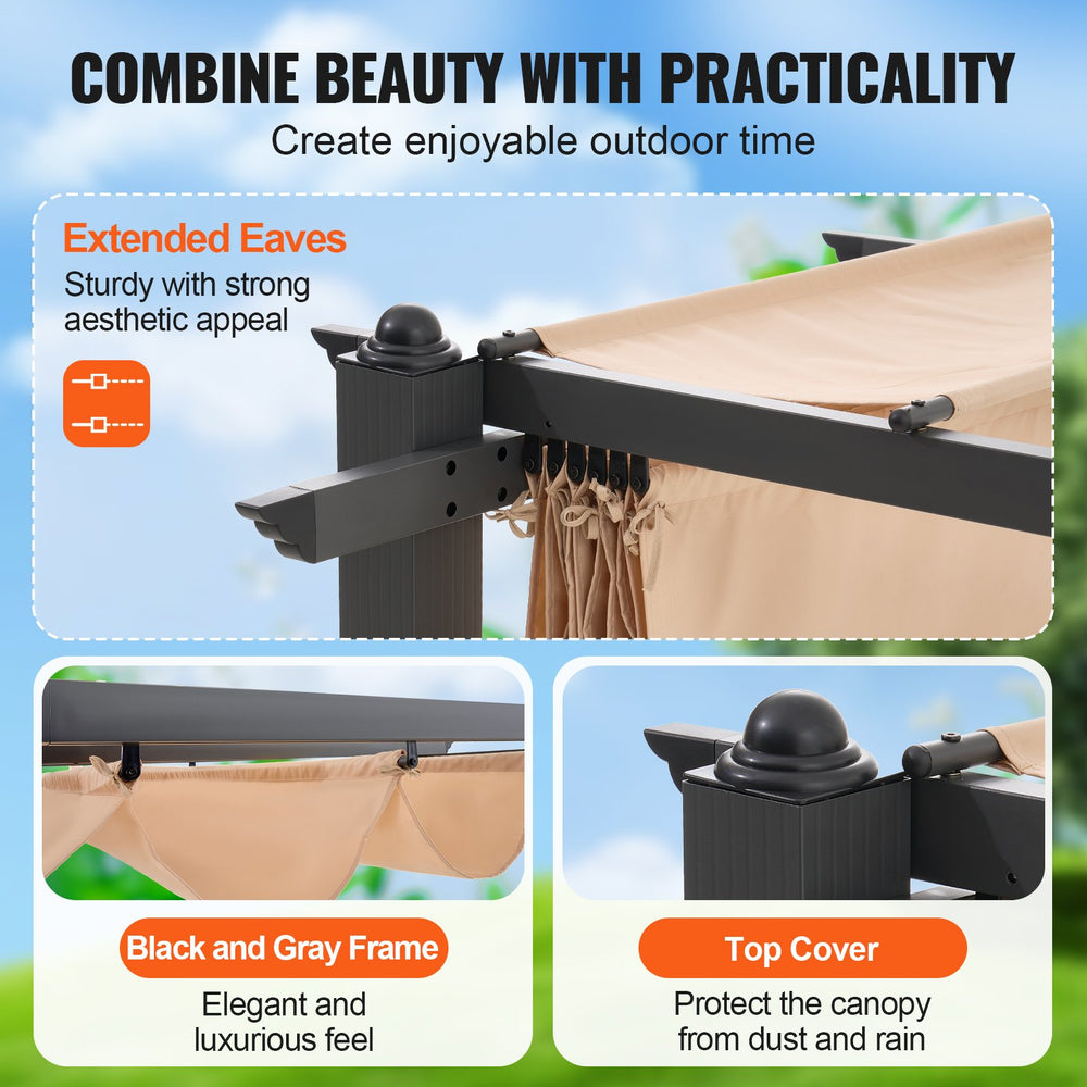 Vevor Outdoor Retractable Pergola 10' x 10' with Adjustable Sun Shade Canopy New