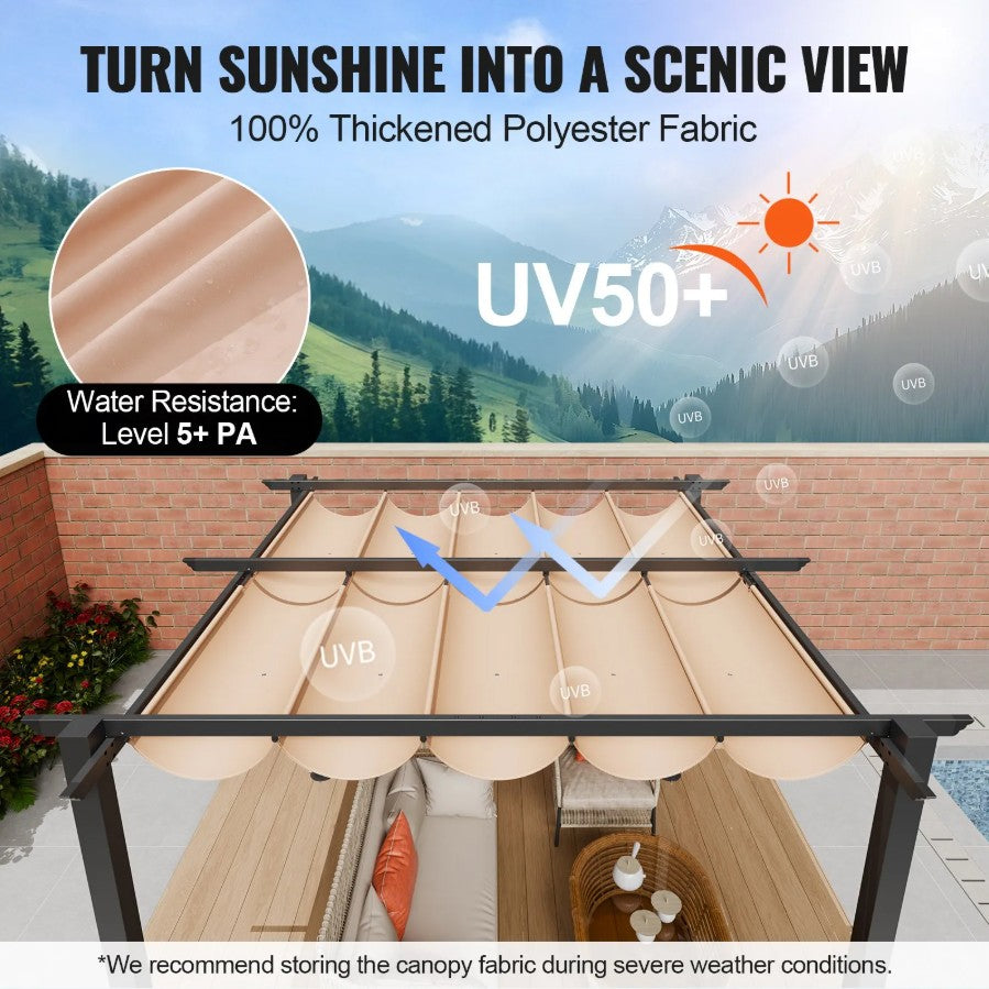 Vevor Retractable Pergola 10' x 10' with Adjustable Sun Shade Canopy Aluminum Frame New