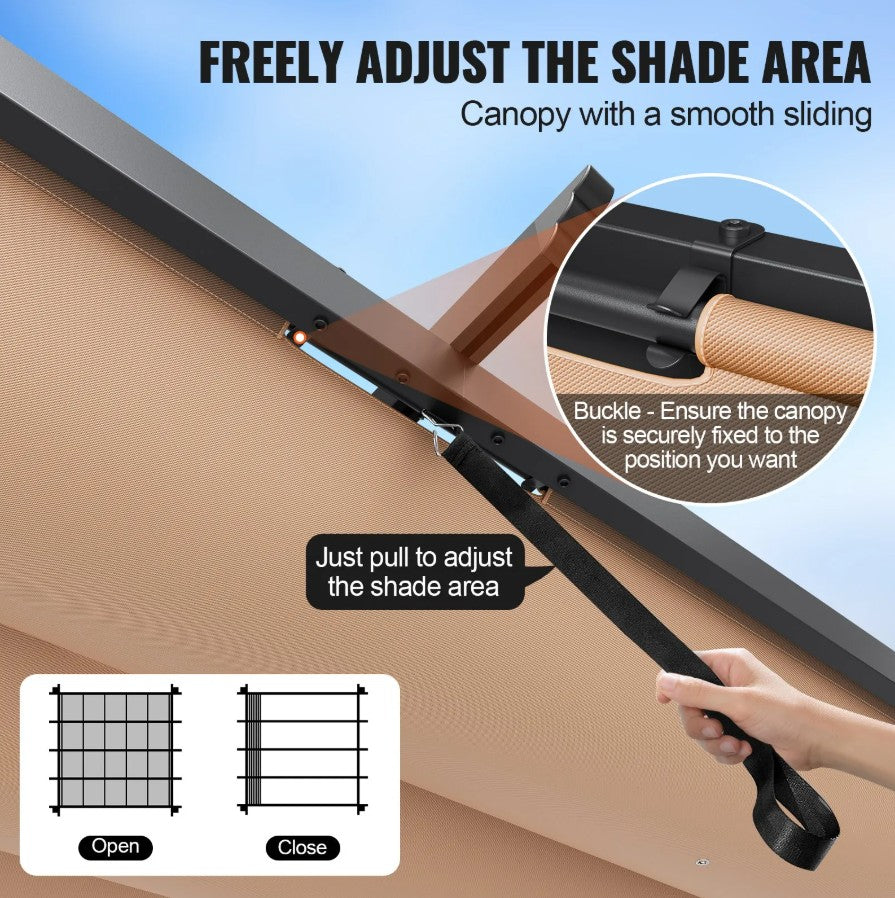 Vevor Retractable Pergola 10' x 10' with Adjustable Sun Shade Canopy Aluminum Frame New