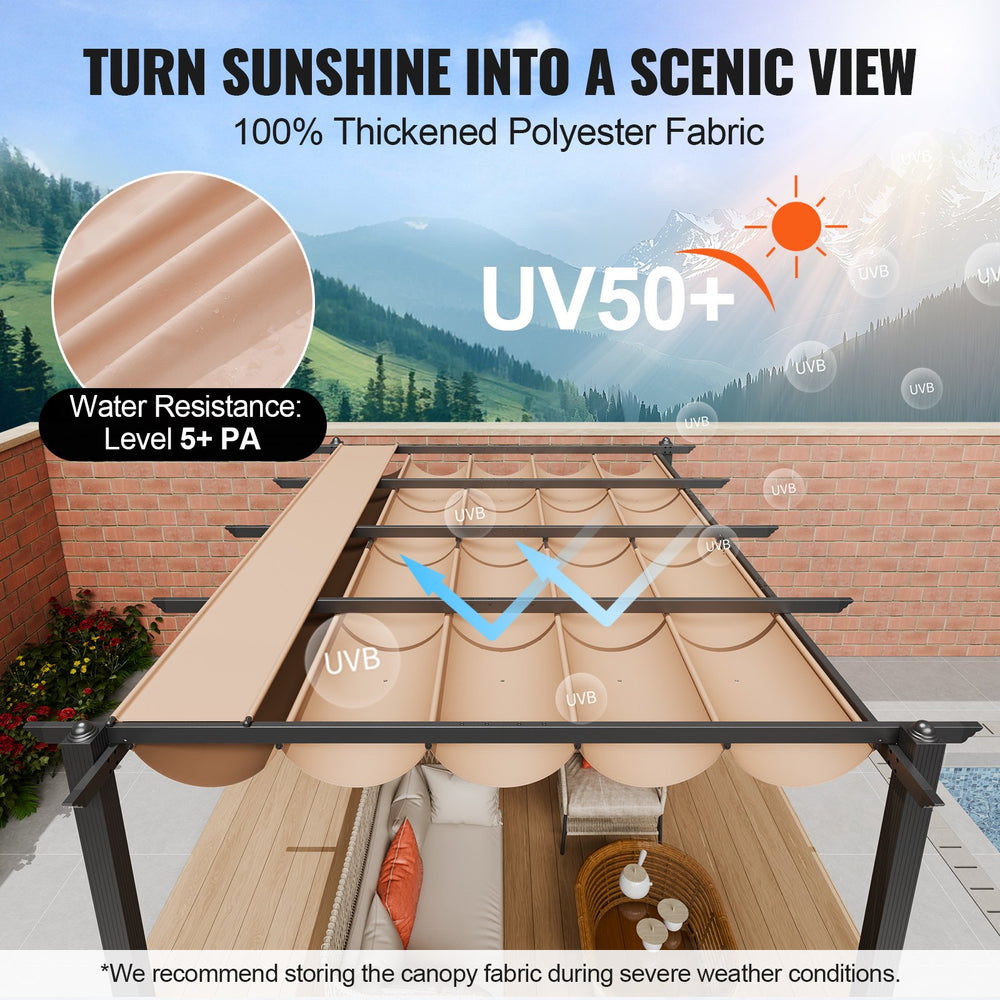 Vevor Outdoor Retractable Pergola 10' x 13' with Adjustable Sun Shade Canopy New