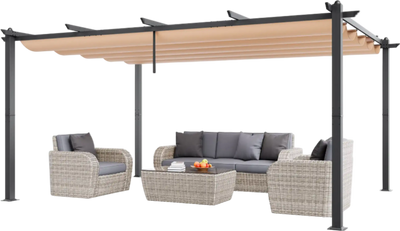 Vevor Retractable Pergola 12'x16' with Adjustable Sun Shade Canopy Aluminum Frame New