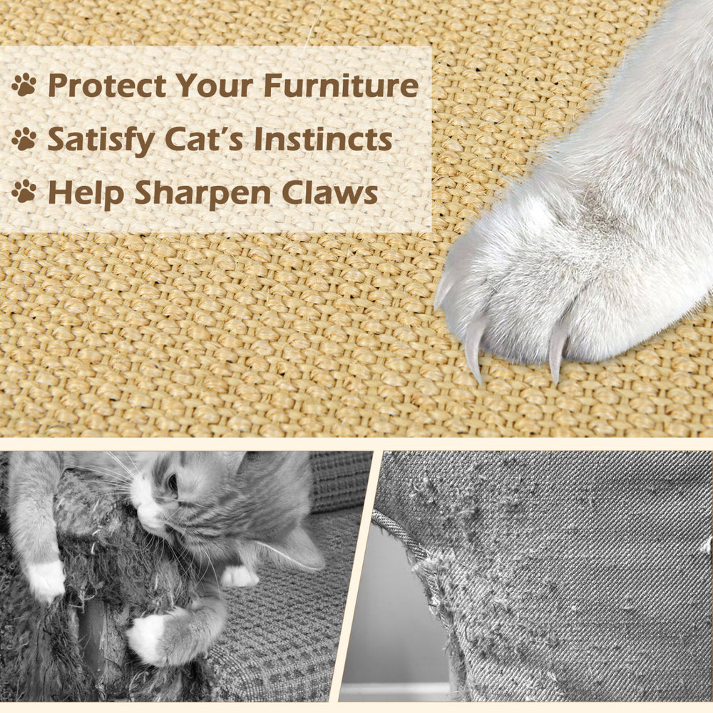 Large sisal cat scratcher mat set, 32" x 20", designed to protect furniture and satisfy scratching instincts.