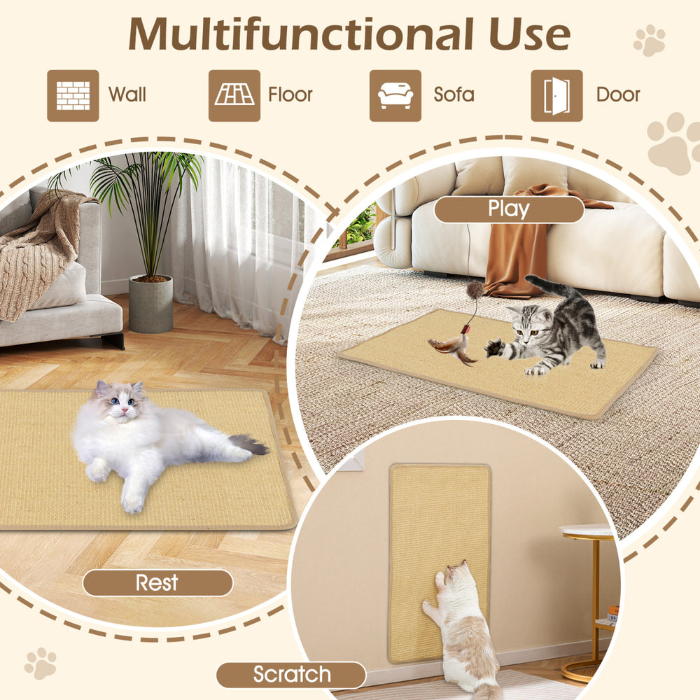 Large 32" x 20" cat scratcher mat set made of durable sisal, ideal for scratching, resting, and playing on various.