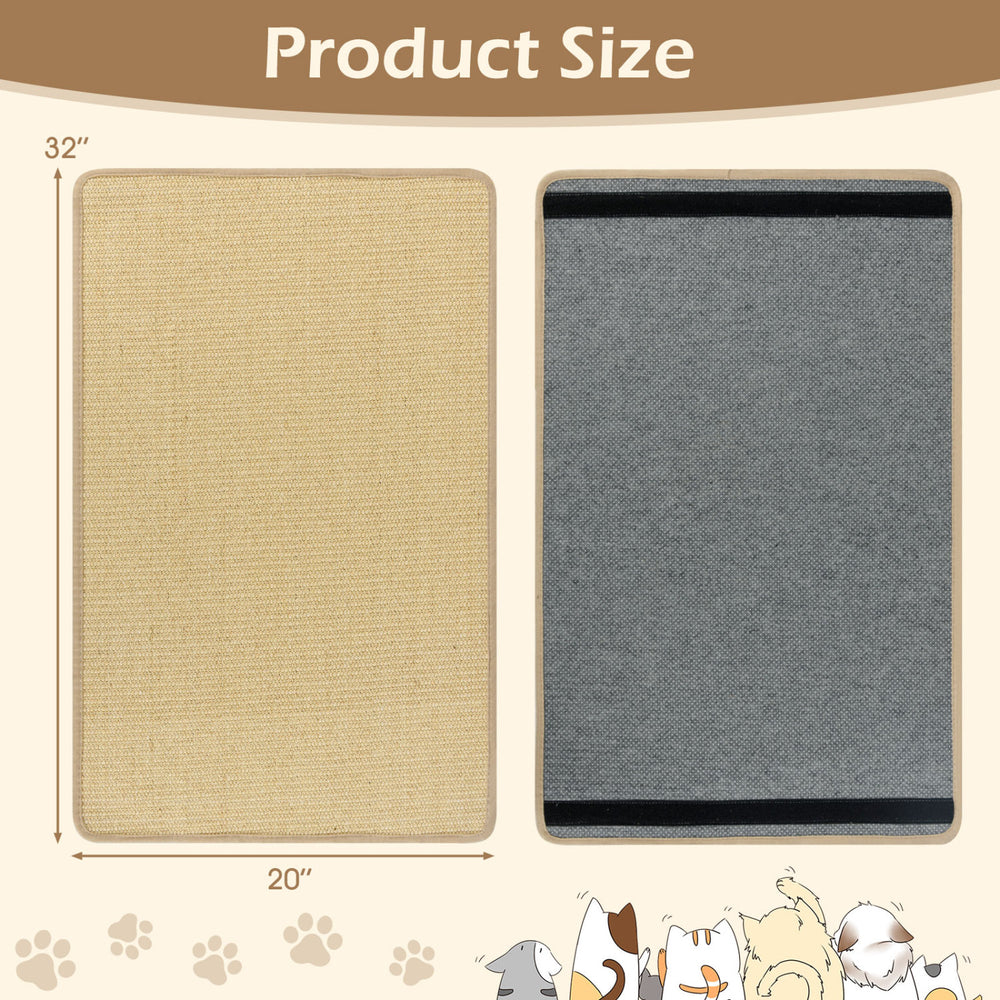 Large 32" x 20" cat scratcher mat set made of durable sisal with anti-slip latex bottom for stable use.