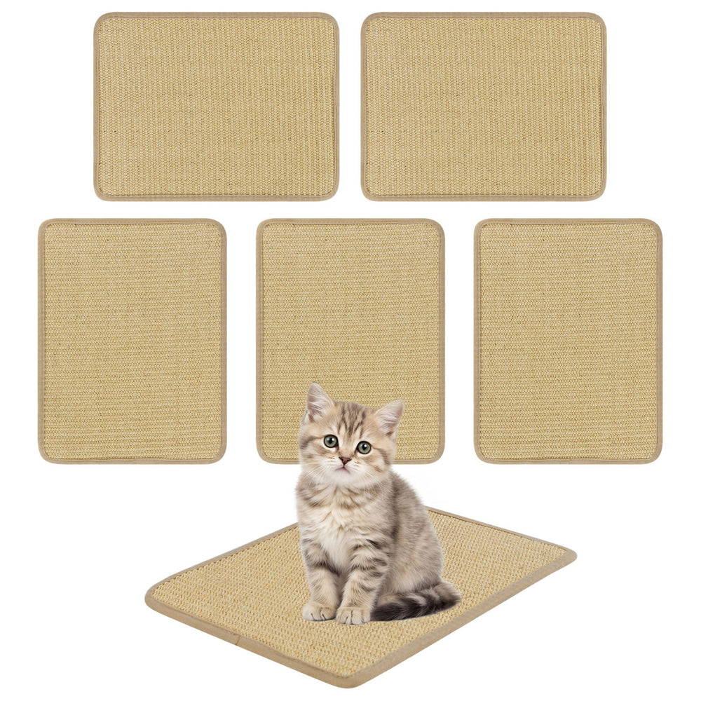 Set of 6 natural sisal cat scratcher mats, 16 x 12 inches, designed to protect furniture and satisfy scratching.