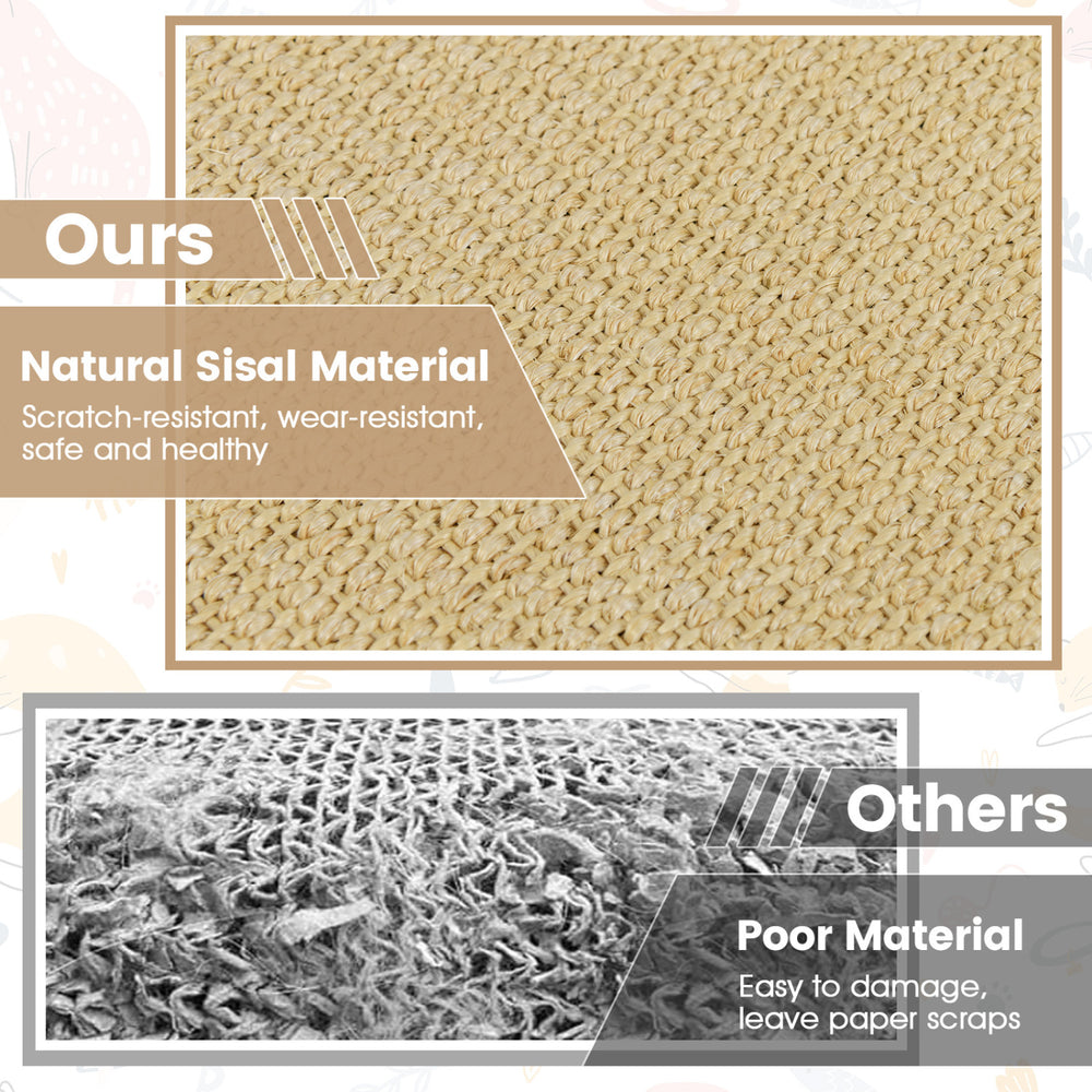Close-up of natural sisal material cat scratcher mat, durable and scratch-resistant, ideal for protecting furniture.