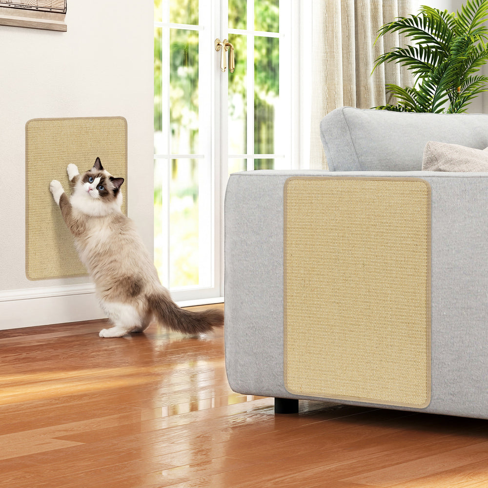 Cat scratching mat set featuring natural sisal pads, ideal for protecting sofas and walls while satisfying scratching.