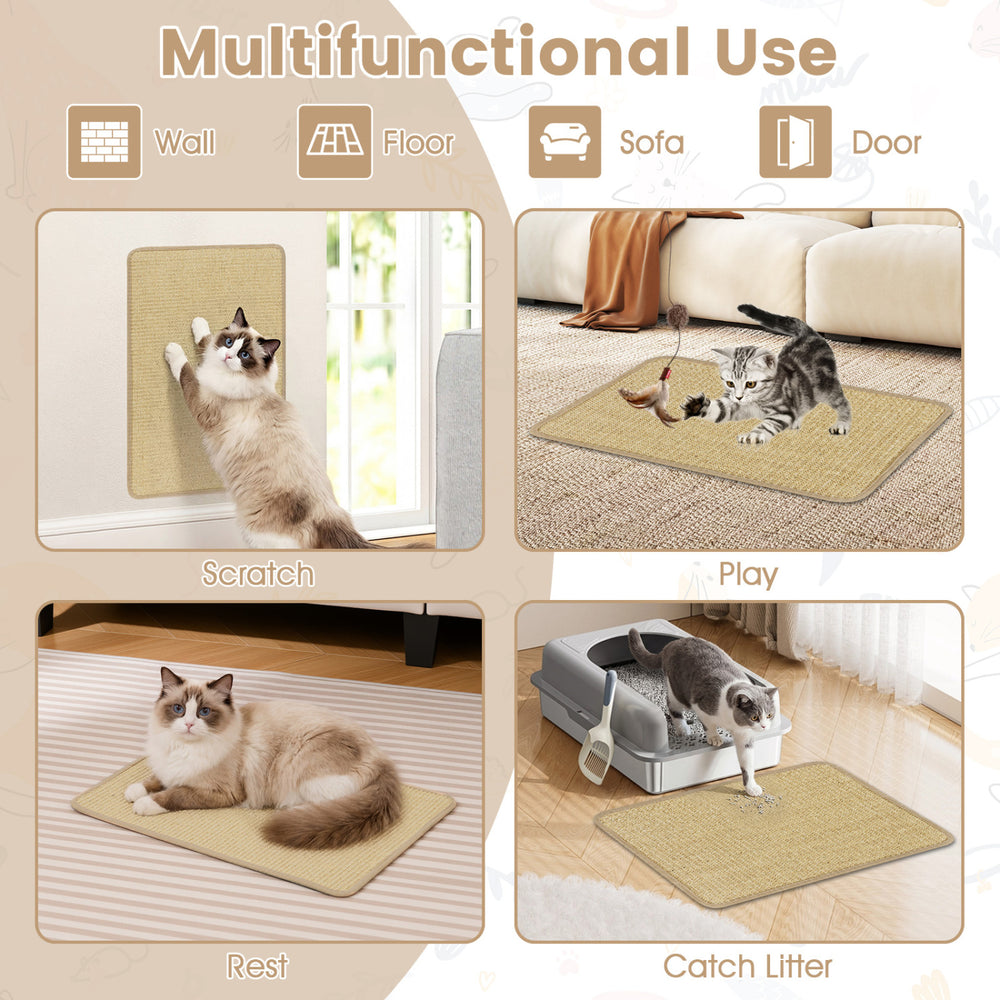 Cat scratcher mat set featuring natural sisal pads, ideal for protecting furniture and providing a cozy play area.