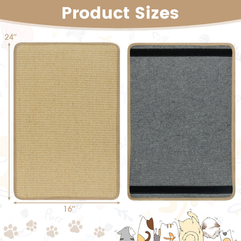 Natural sisal cat scratcher mats set, 24x16 inches, featuring anti-slip latex bottoms for stability and durability.