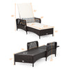 Adjustable PE rattan chaise lounge chair with thick cushion and lumbar pillow, perfect for patio or poolside relaxation.