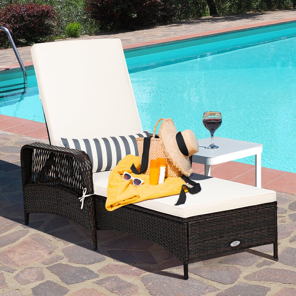 PE Rattan Chaise Lounge Chair Arm Chair Recliner Adjustable with Pillow - Gallery View 1 of 10
