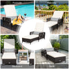 Adjustable PE rattan chaise lounge chair with thick cushion and lumbar pillow, perfect for poolside relaxation.