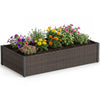 Raised garden bed made of durable PE rattan with colorful flowers, ideal for outdoor patio and backyard gardening.