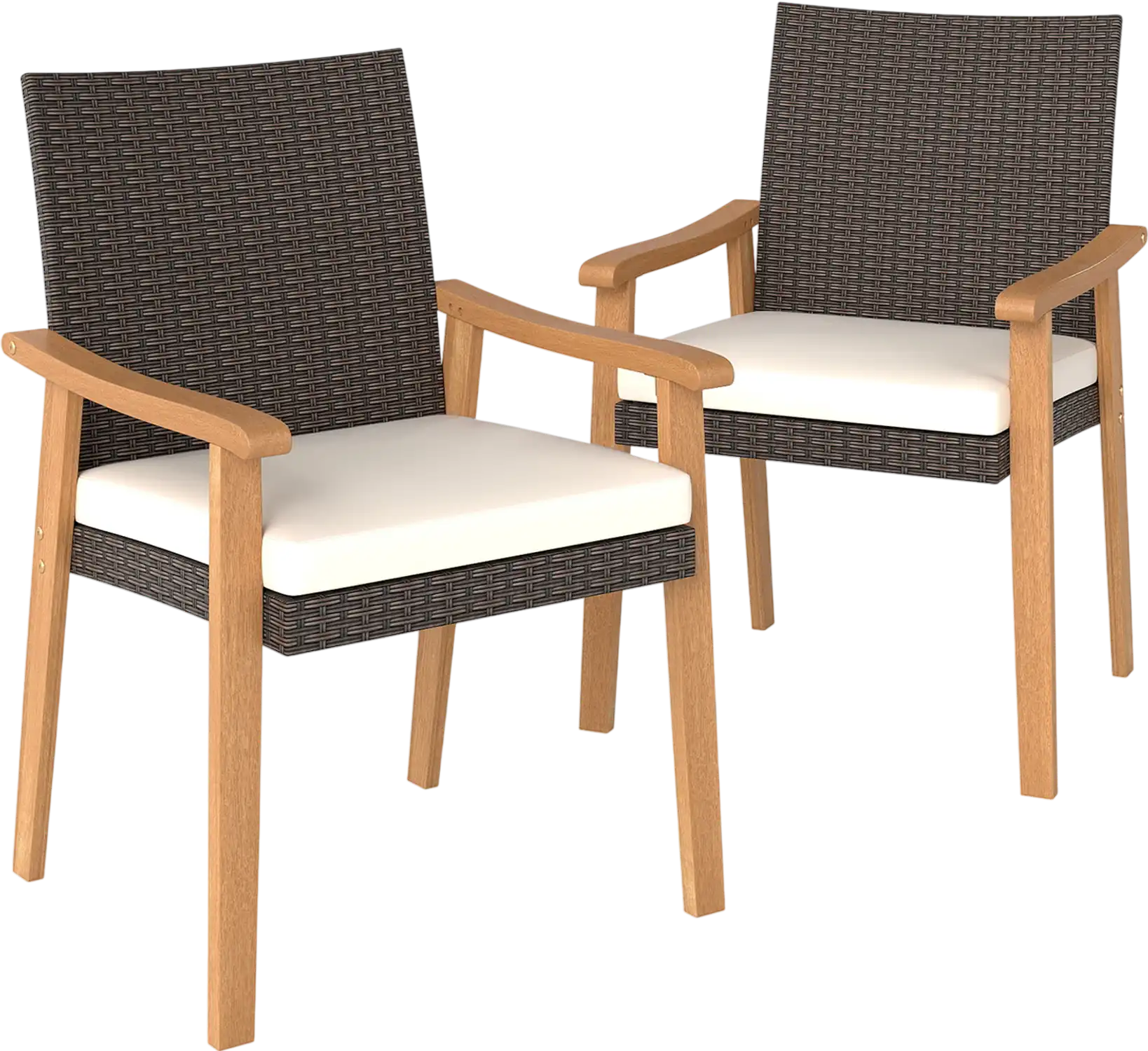 Costway Outdoor Patio Dining Chair Set of 2 PE Rattan Removable Cushion Acacia Armrests 23153995 New