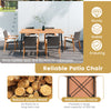Outdoor patio dining chair set of 2 with acacia wood armrests and removable cushions for comfortable seating.