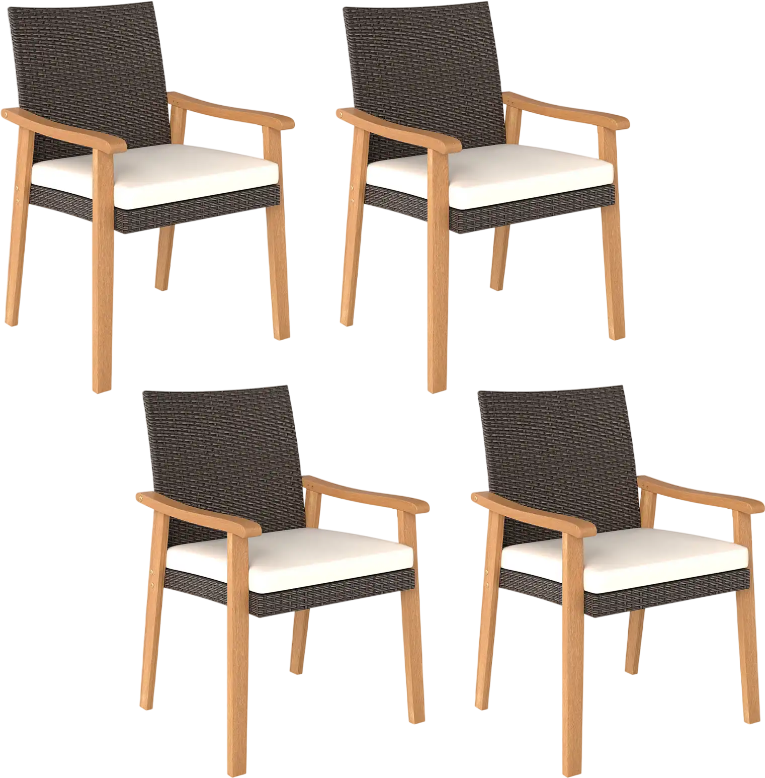 Costway Outdoor Patio Dining Chair Set of 4 PE Rattan Acacia Wood Armrests 37166342 New