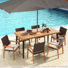 Outdoor patio dining chair set of 4 with acacia wood armrests and removable cushions, perfect for outdoor gatherings.