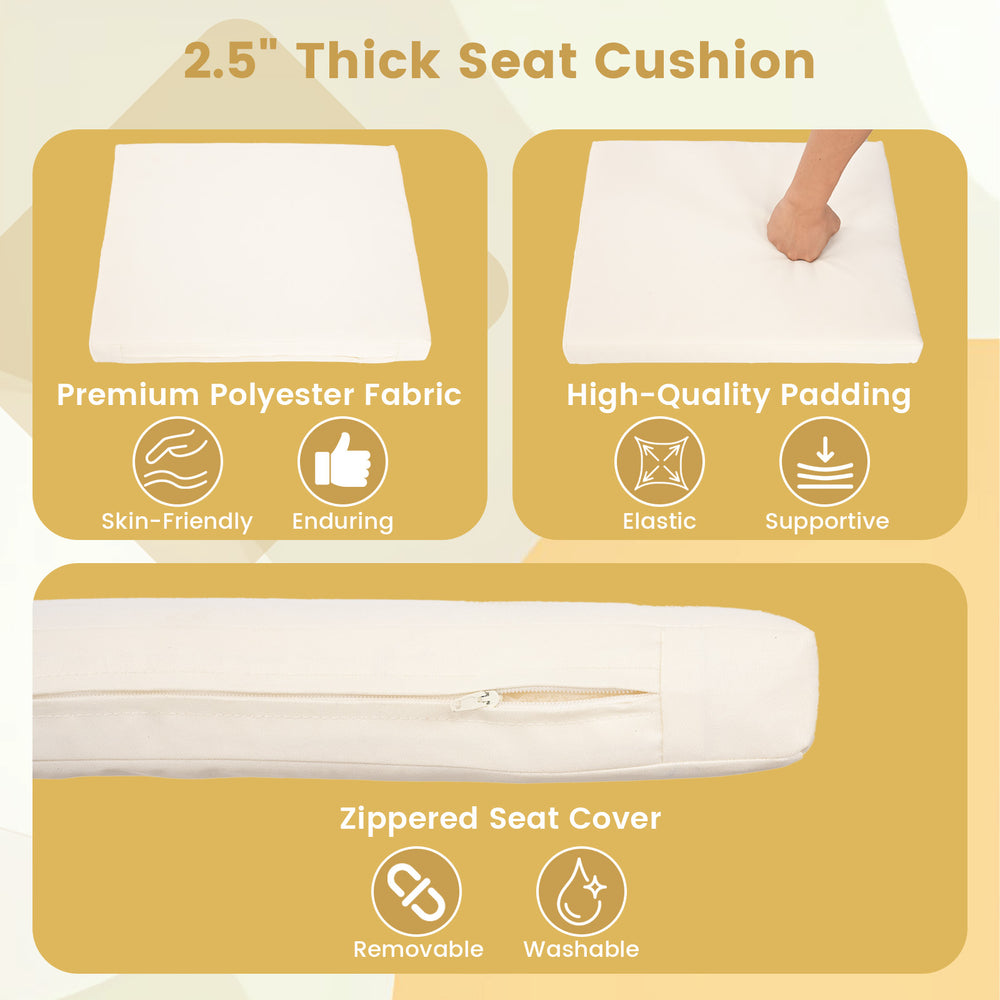 2.5" thick seat cushion with zippered cover, made of premium polyester for the PE rattan outdoor dining chair set.