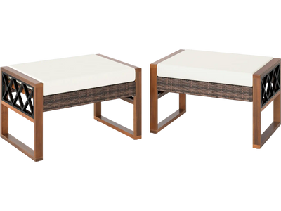 Costway PE Rattan Wicker Ottomans Set of 2 Removable Cushions 50828600 New