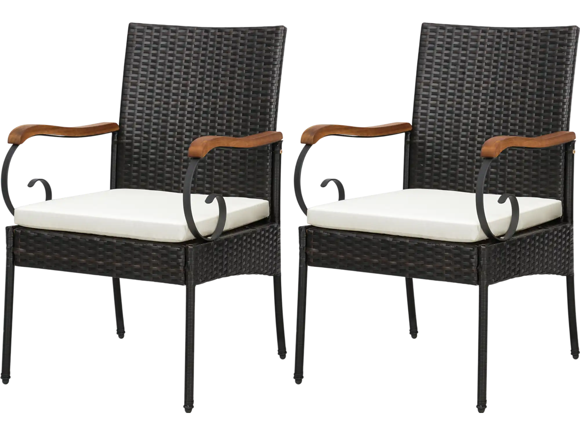 Costway Outdoor PE Wicker Patio Dining Chair Set w/ Acacia Wood Armrests 56127984 New