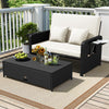 Outdoor daybed with adjustable backrest and storage ottoman in white, perfect for patio relaxation and versatile.