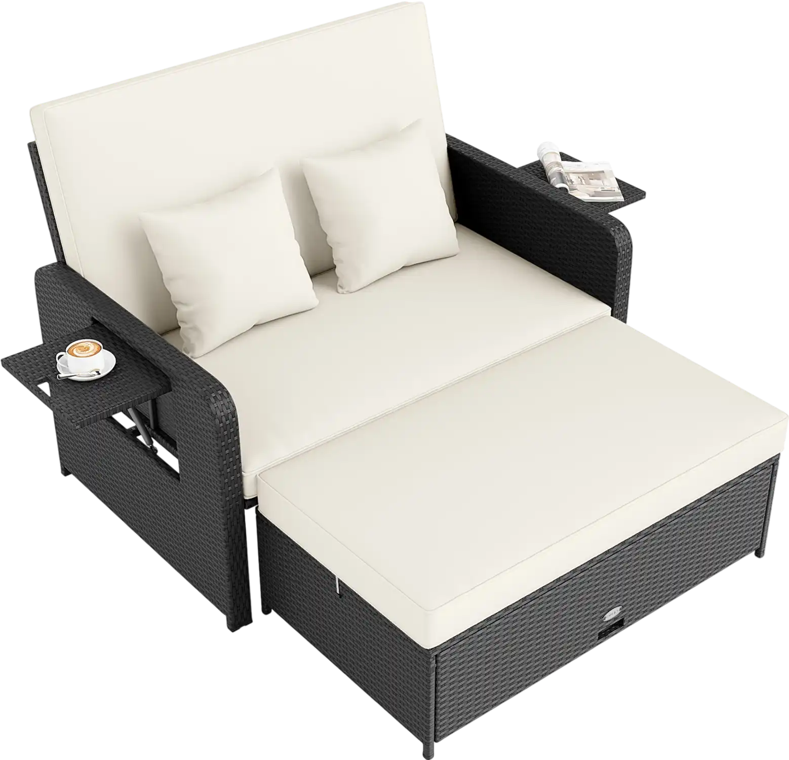 Costway PE Wicker Outdoor Daybed Adjustable Backrest Storage Ottoman 35906587 New