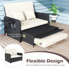 Outdoor daybed with adjustable backrest and storage ottoman, featuring PE wicker for versatile patio use.