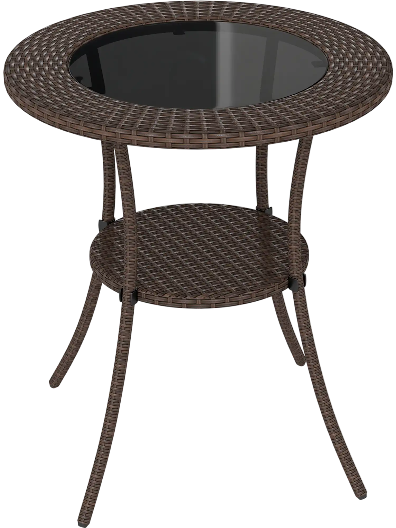 Costway Round PE Wicker Patio Bistro Dining Table w/ Tempered Glass Top Shelf 61823074 New